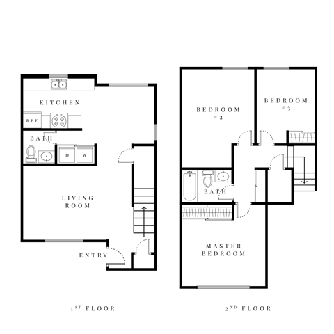 2 Bedroom, 1 Bathroom Floorplan